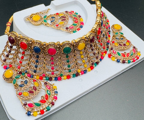 Multicoloured Jerkan Stone Beautiful Necklace Set