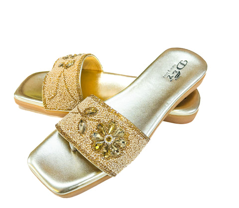 Pearls beaded with stone work soft cushioned Flats