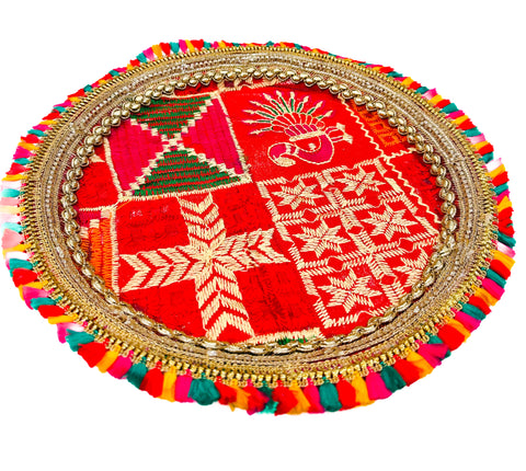 Decorated Karwachauth Thali Set (Thali, Channi, Lota(Kalash) Chunri )(Video Clip Attached )