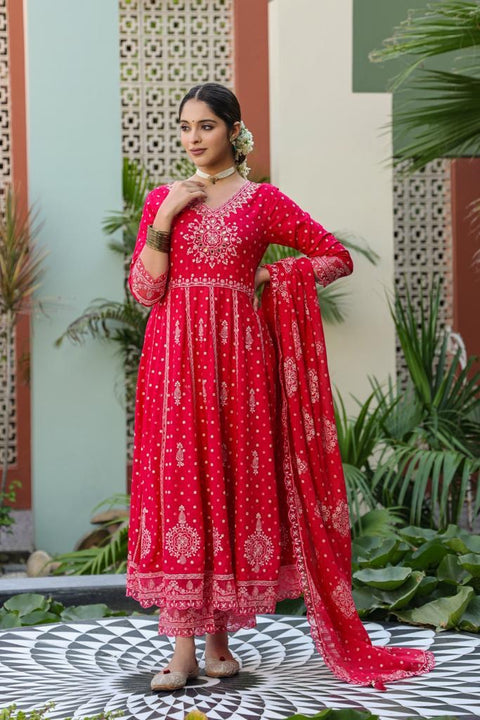 Pure & Soft Rayon Based Designer Embroidered & Mirror Work Anarkali Kurti With Plazo Pants & Dupatta(Video Clip attached)