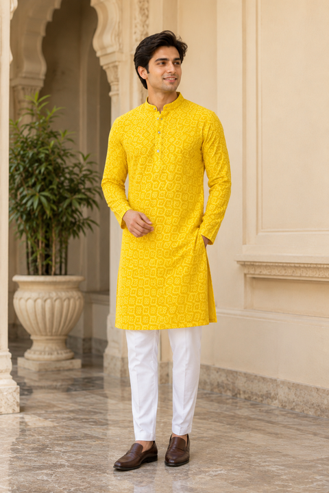 Georgette based Heavy embroidery with sequined work designer Kurta with white Pajama (slight variation in color and design is possible)
