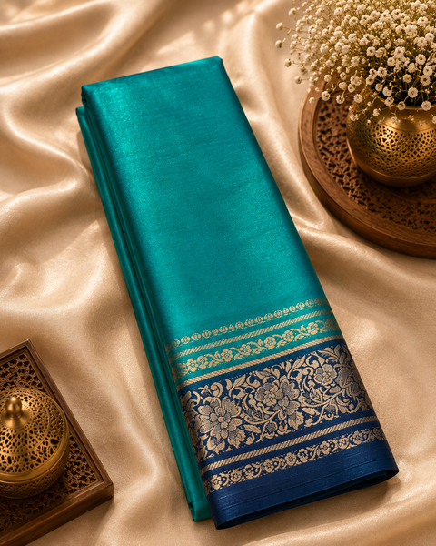 Plain silk Saree with contrast zari border and contrast plain Blouse, Model-Worn Blouse Is For Reference Only. Unstitched Blouse Piece Is Attached With Saree(Slight Variation In Color & Design Is Possible)