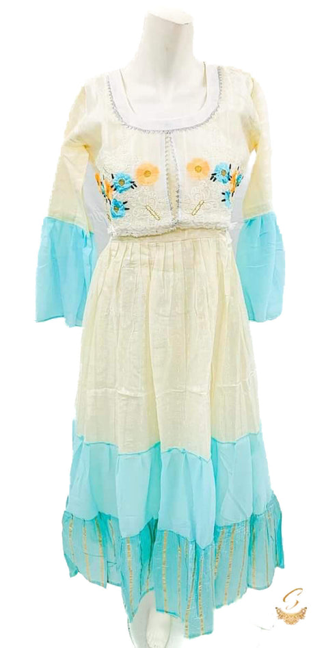 khadi cotton based organza embroidered attached jacket style flare designer kurti