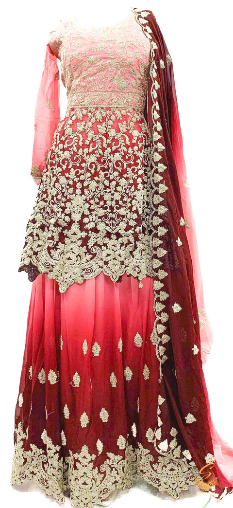 Two Shaded Georgette Heavy Embroidery Work Kameez With Heavy Flared Lehnga