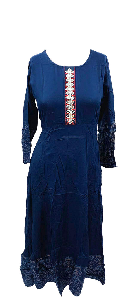pure rayon based mirror work with pearl work embroidered flared kurti