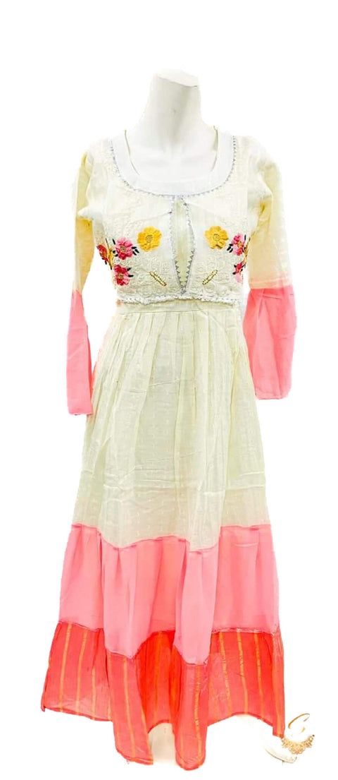 khadi cotton based organza embroidered attached jacket style flare designer kurti