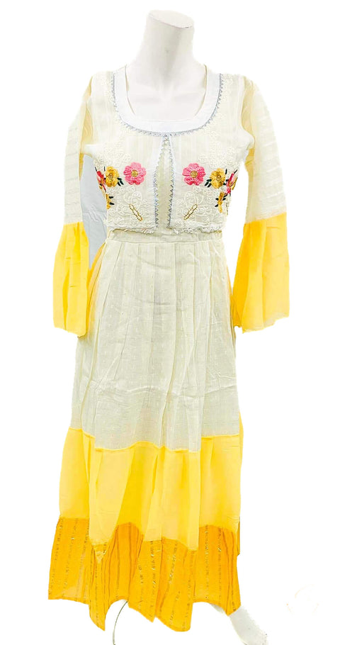 khadi cotton based organza embroidered attached jacket style flare designer kurti