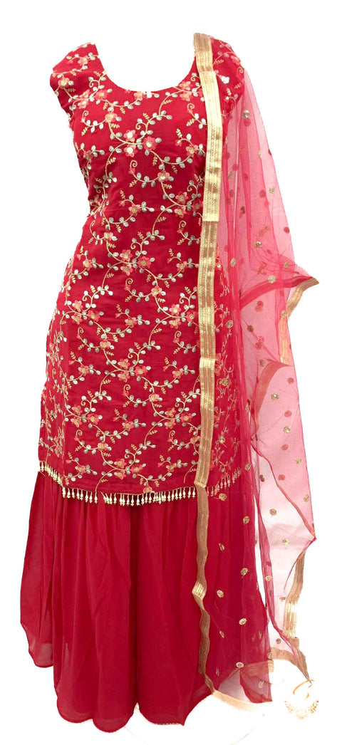 Georgette based embroidery work kameez with sharara & Dupatta
