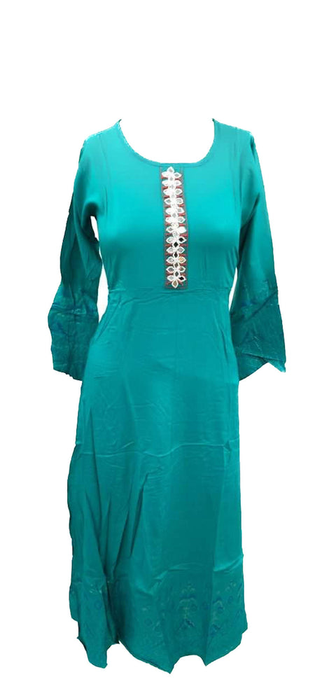 pure rayon based mirror work with pearl work embroidered flared kurti