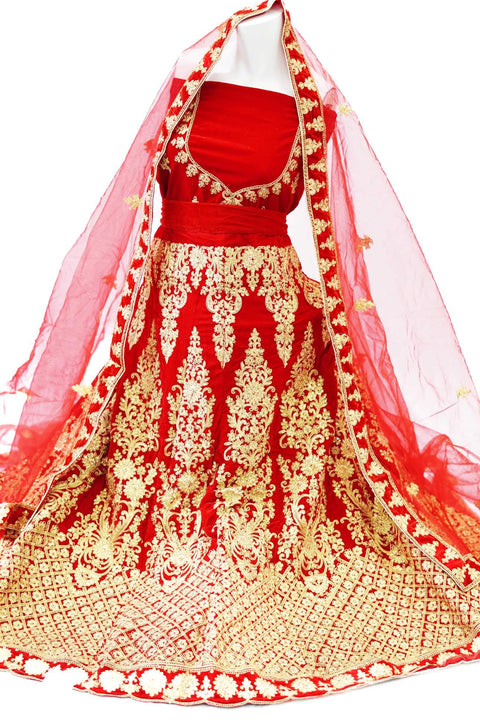 Velvet Based red bridal Lehnga With Heavy Embroidery