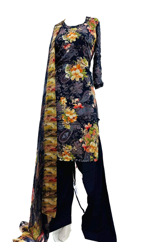 Crepe silk based floral printed salwar Suit