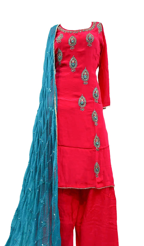 Pure Crepe based jerkan handwork heavy kameez & dupatta Salwar Suit