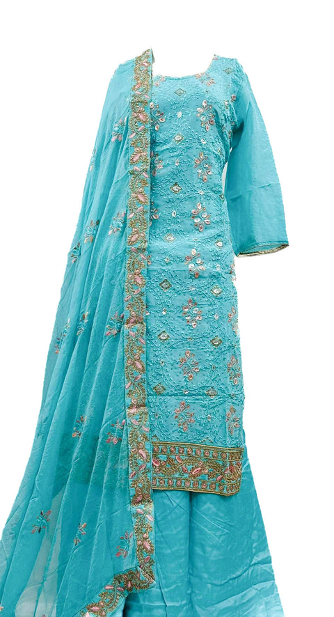 Pure silk based stone handwork with embroidery design Plazo Suit