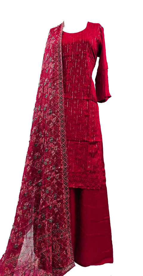 Pure crepe chinnon based embroidery work salwar suit