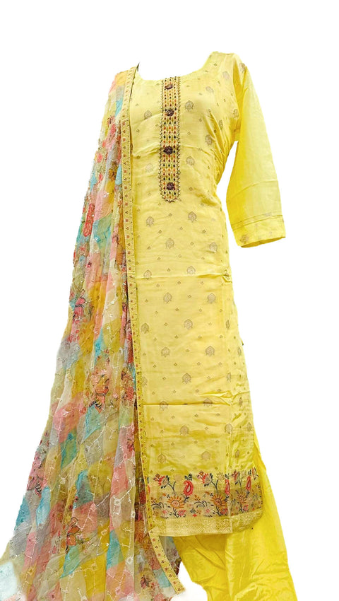 Silk based brocade print work with stones Salwar Suit