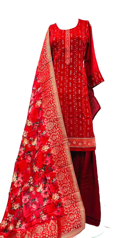 Pure chinnon based embroidery sequined work Salwar Suit