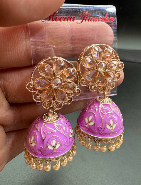 Polki Stone With Pearls Work Beautiful Meenakari Jhumka