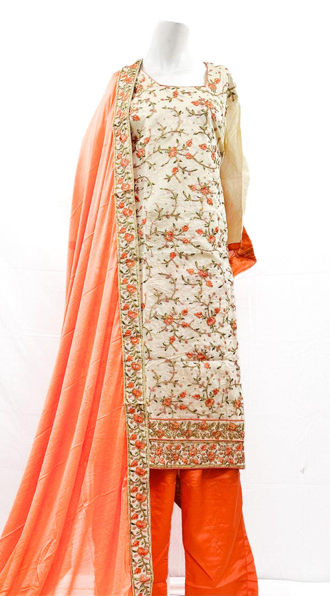 Silk based all over embroidery work with contrast plazo & dupatta