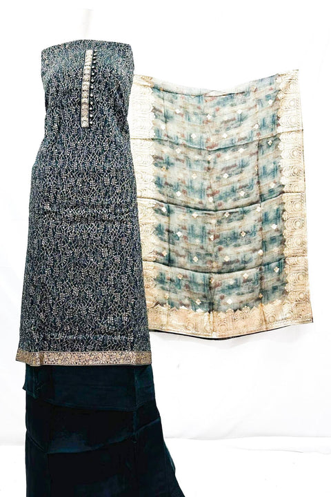 Pure chiffon silk Based embroidery work Beautiful Kameez With printed Work silk georgette Dupatta