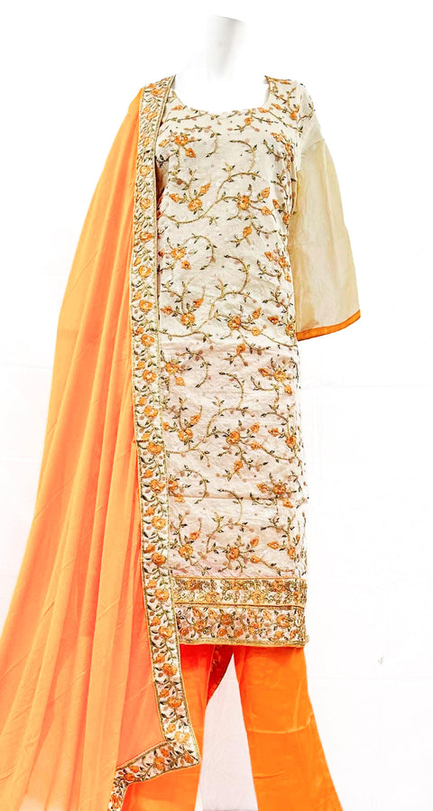 Silk based all over embroidery work with contrast plazo & dupatta