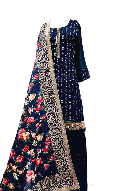 Pure chinnon based embroidery sequined work Salwar Suit