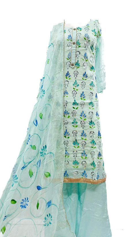 Georgette Silk based floral print with mirror work Salwar Suit