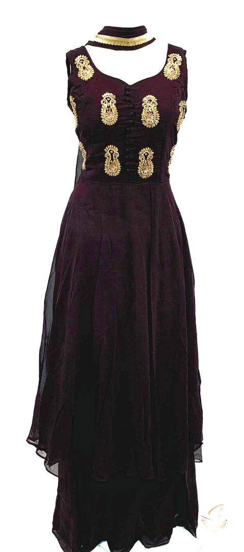 Pure georgette based heavy handwork naira cut kameez with circular sharara & dupatta