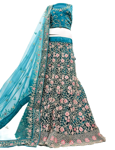 Netting Based embroidery with stone Work Heavy flared unstitched Lehnga