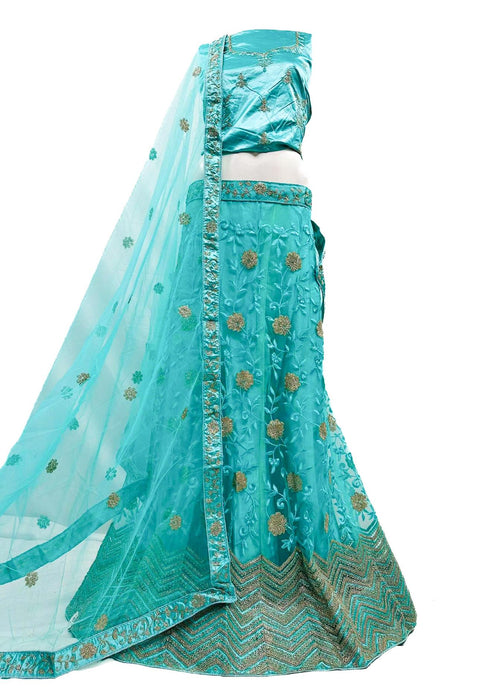 Netting  based embroidery work with stone work lehnga & netting dupatta