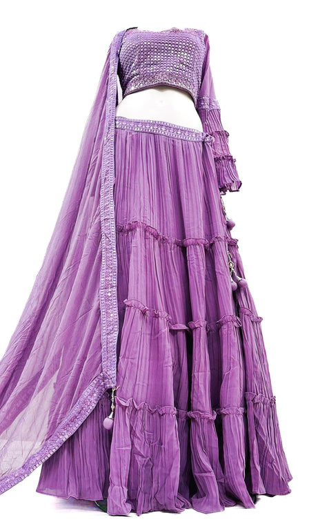 Georgette Based Embroidery Work with original mirror work Heavy Flared Crop top lehnga