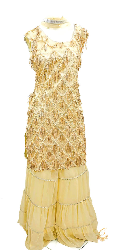 Sequin work with embroidery work georgette based  sharara suit