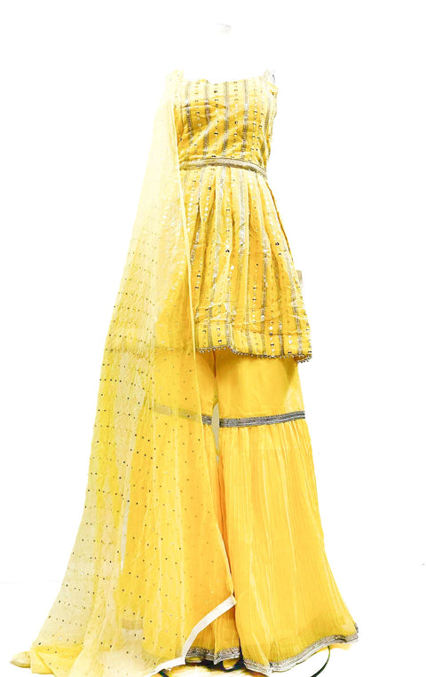 Georgette Based Mirror Work With Sequined Work Kameez & Sharara