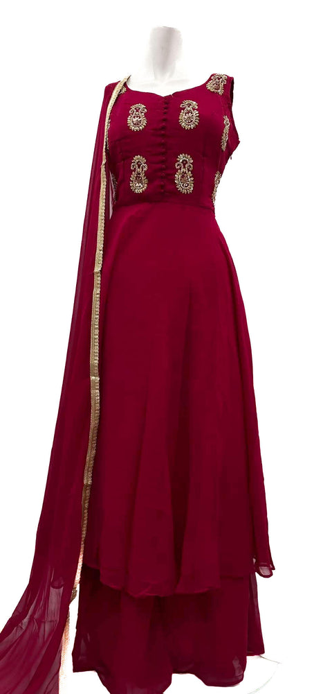 Pure georgette based heavy handwork naira cut kameez with circular sharara & dupatta