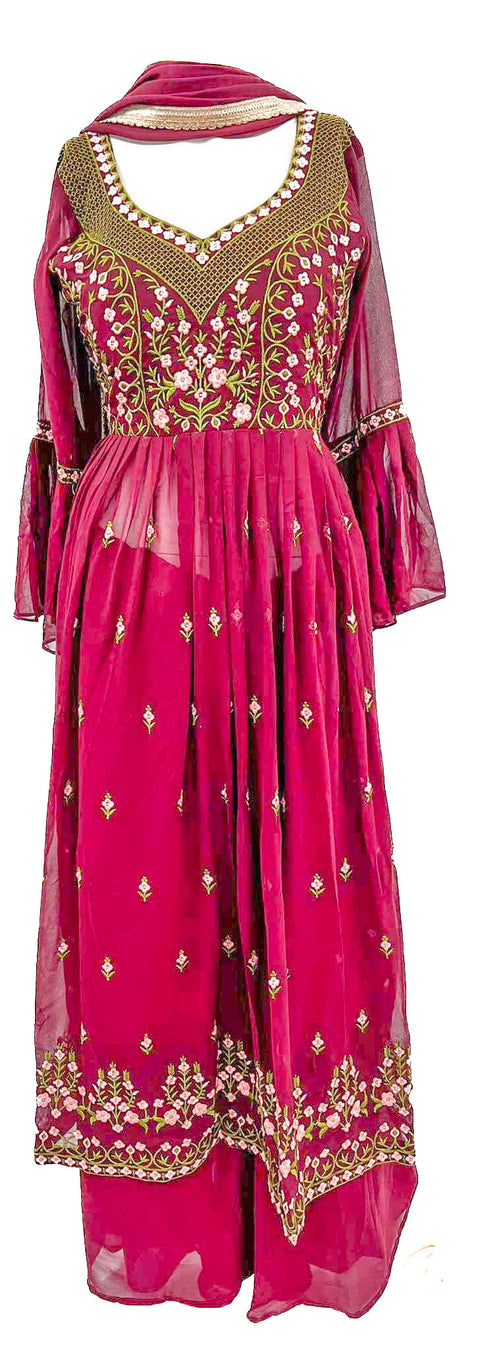 Georgette based embroidery work Nayra cut design sharara suit