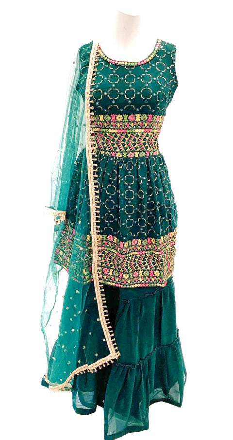 Georgette based all over embroidery & sequin work sharara suit
