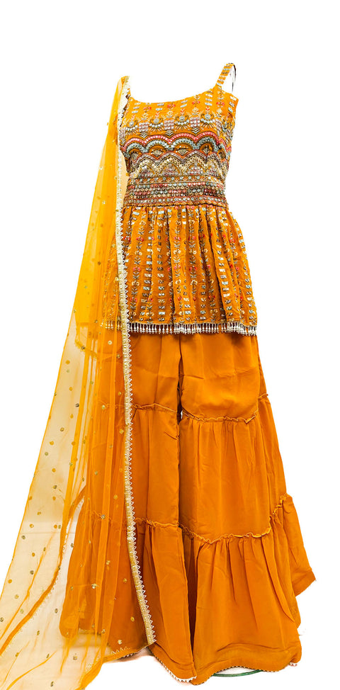 Georgette Based All Over Heavy Embroidery Work Sharara Suit