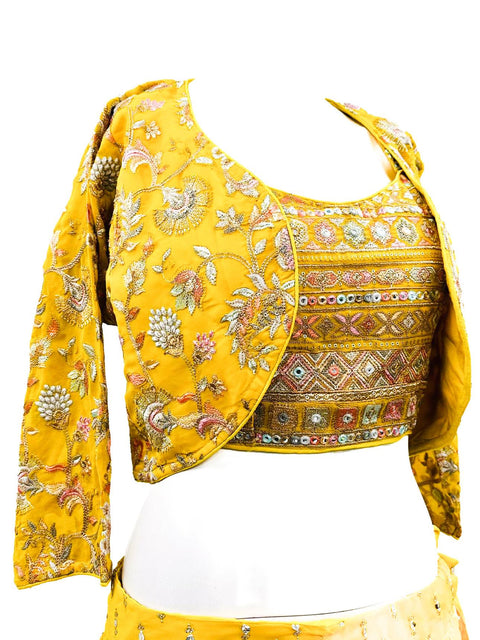 Pure Georgette Based Multicoloured Embroidery With  Mirror Work Designer Crop Top With Multi Flared Lehnga & Jacket