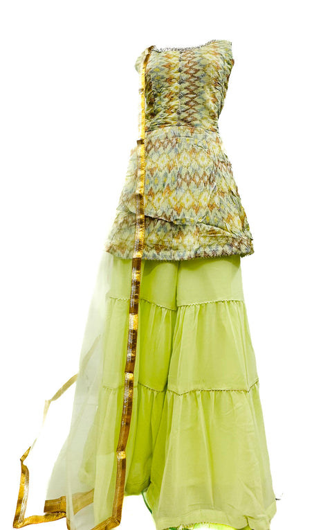 Malmal Based Sequined With Mirror Work Designer Kameez & Pure Georgette Sharara