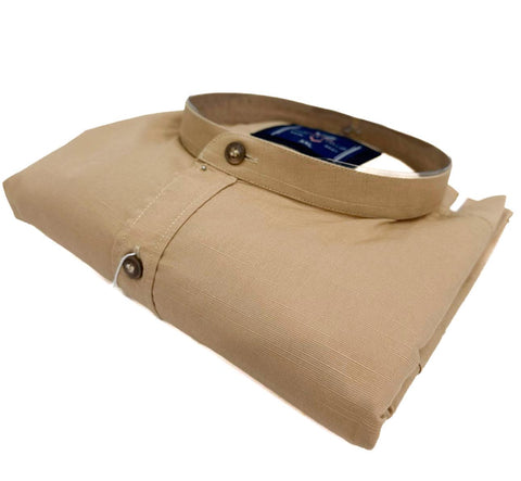 Mat Look Chinese Collar Cotton Shirt