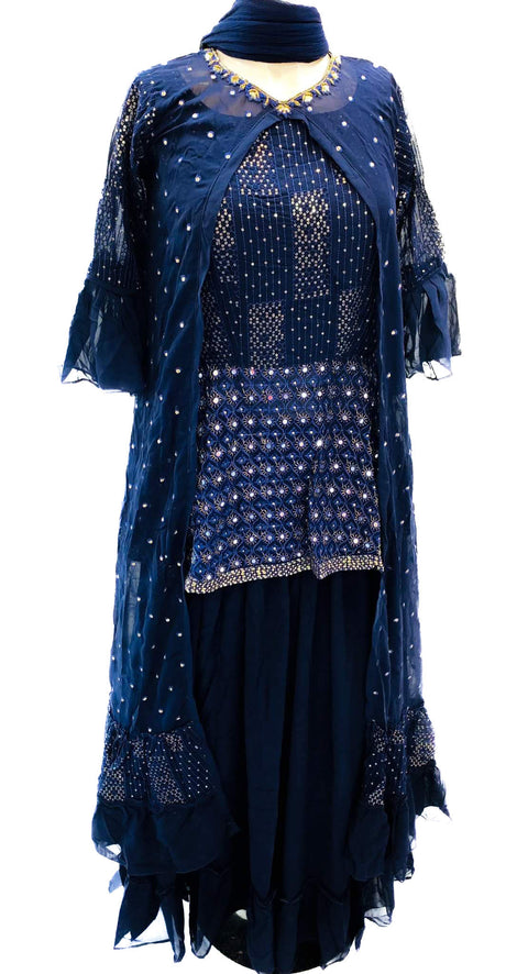 Georgette based heavy embroidery with mirror work kameez with jacket & lehnga