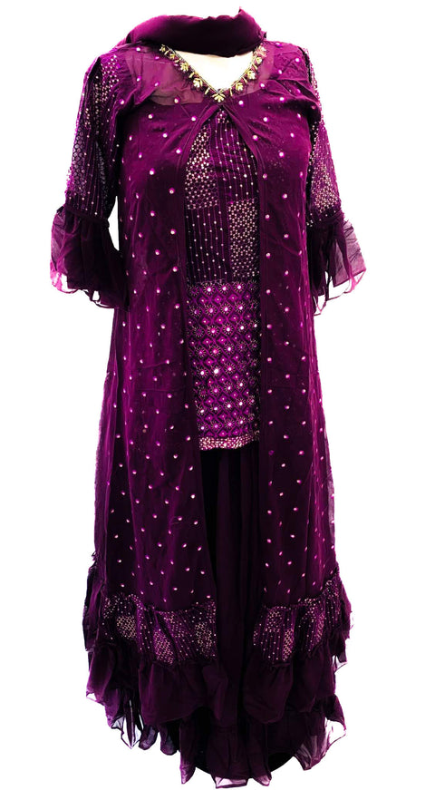 Georgette based heavy embroidery with mirror work kameez with jacket & lehnga