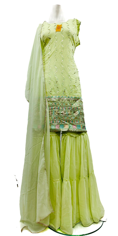 Georgette Based Multicoloured Embroidery With Sequined Work Kameez & Sharara