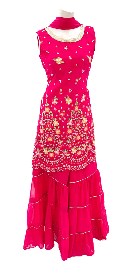 Georgette based all over embroidery work sharara suit