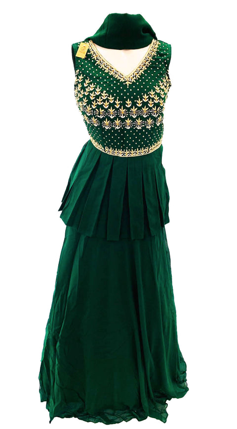 Deep wine colour georgette based hand work kameez with beautiful multiflared georgette lehnga size 36(UPTO 40)