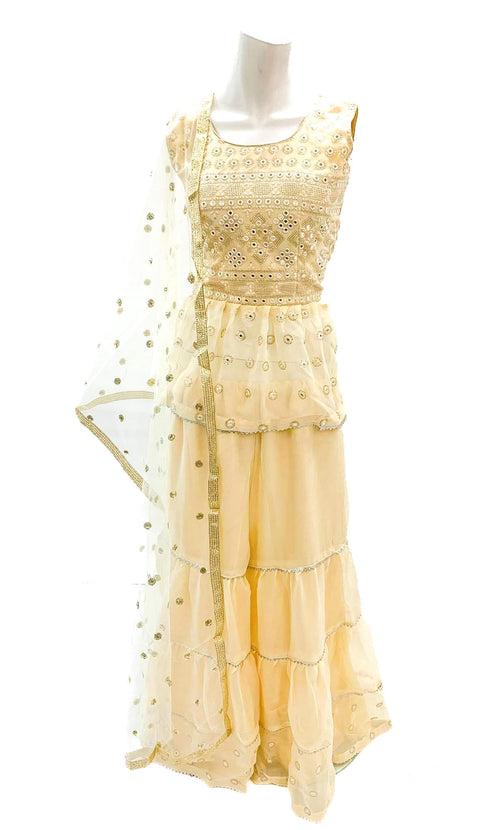 Georgette based all over embroidery & sequin work with mirrors sharara suit