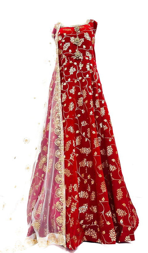 Georgette based golden print Anarkali Suit