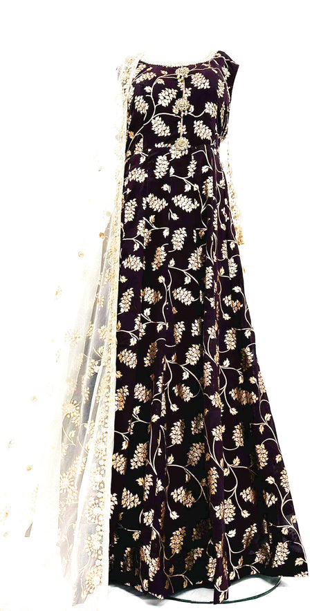 Georgette based golden print Anarkali Suit