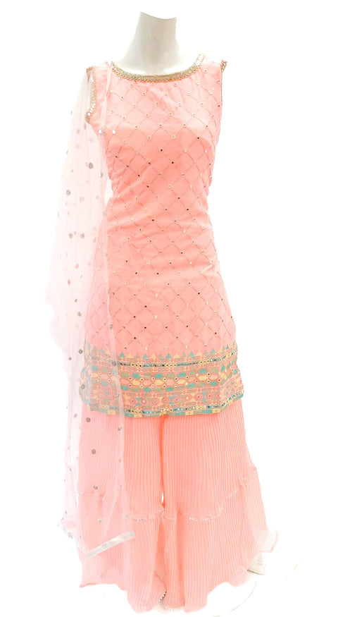 Georgette based all over embroidery & mirror work sharara suit