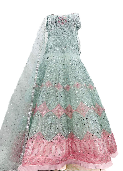 Netting Based Beautiful Mirror & Stone Work Designer Party Gown