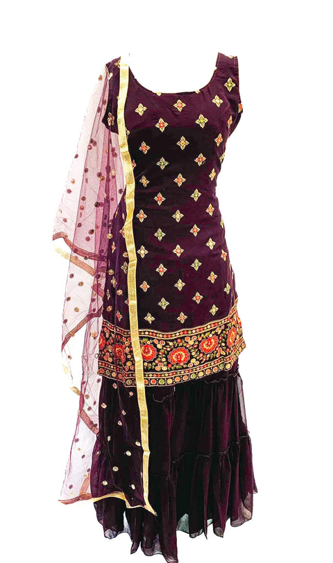 Georgette based all over embroidery & sequin work sharara suit